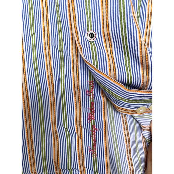 Robert Graham Multicolor Orange Blue Striped Button Up Shirt, Large - Picture 4 of 8